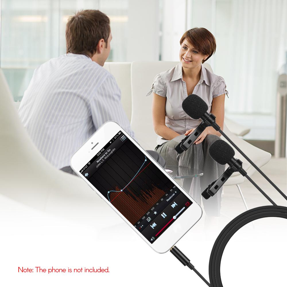 Bộ ngưng tụ điện âm đa hướng Micrô Lavalier Micrô đầu kép với cáp 3,5 mm TRRS 4m