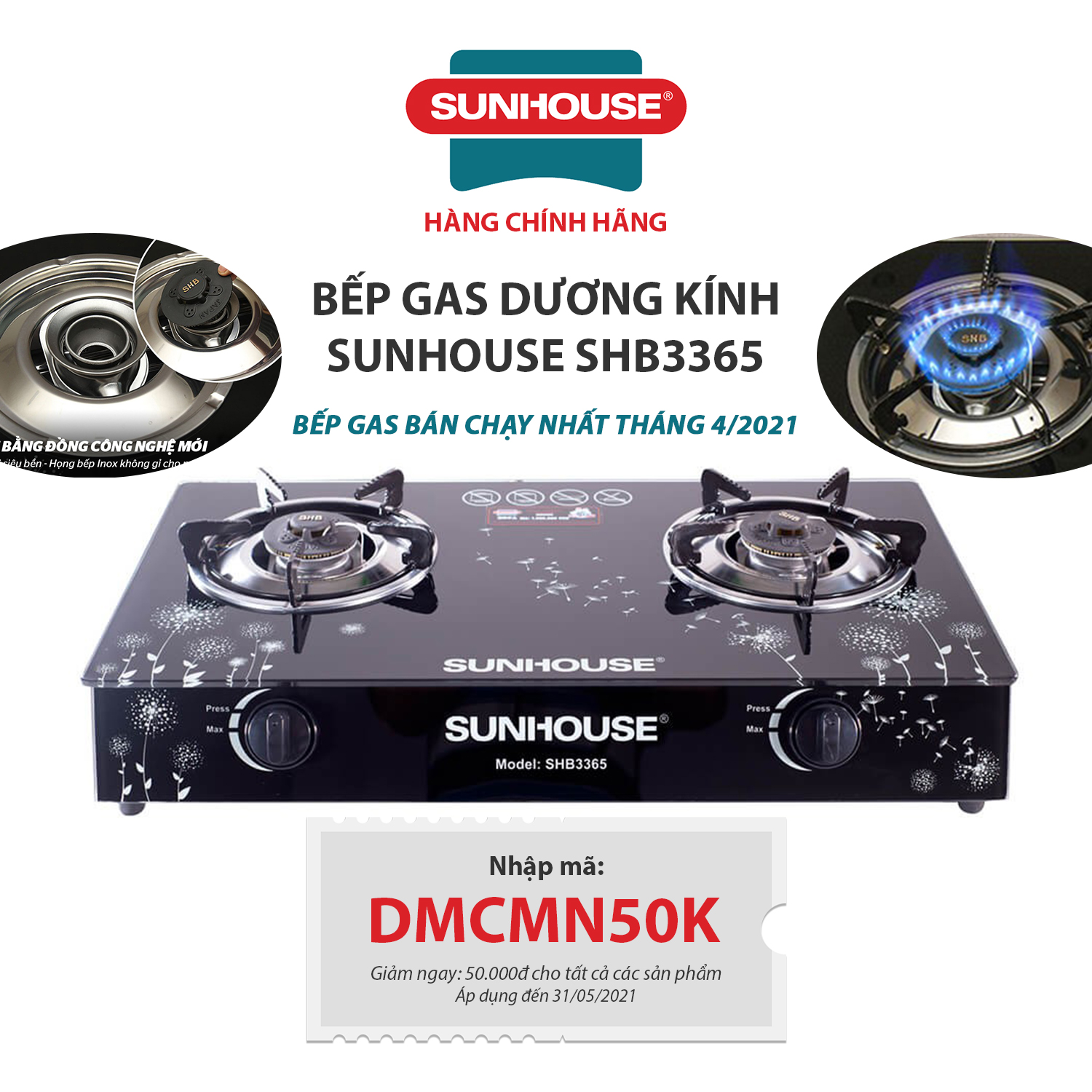 Bếp Gas Dương Kính Sunhouse SHB3365 - Hàng chính hãng