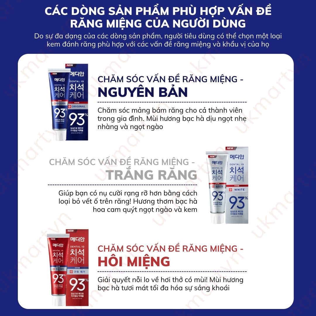 Kem Đánh Răng Hàn Quốc Trắng Răng MEDIAN DENTAL IQ 93% 120g - Xanh Lam Tartar&amp;Gum