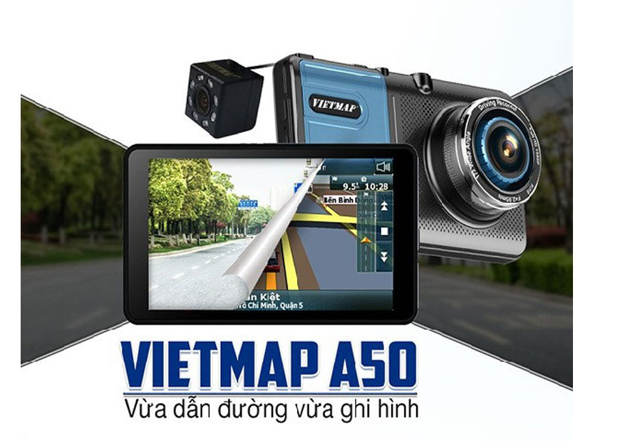 Camera hành Trình Ô Tô ( Ghi Hình Trước + Sau và Tích Hợp Dẫn Đường GPS) VIETMAP A50 - Tặng thẻ nhớ 32G - Hàng chính hãng