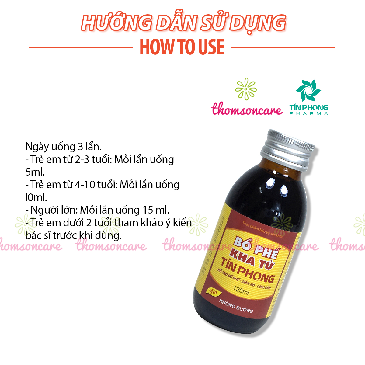Siro Bổ phế Kha tử Tín Phong - Chai 125ml không đường - Hỗ trợ long đờm, giúp giảm ho, đau, ngứa rát cổ họng