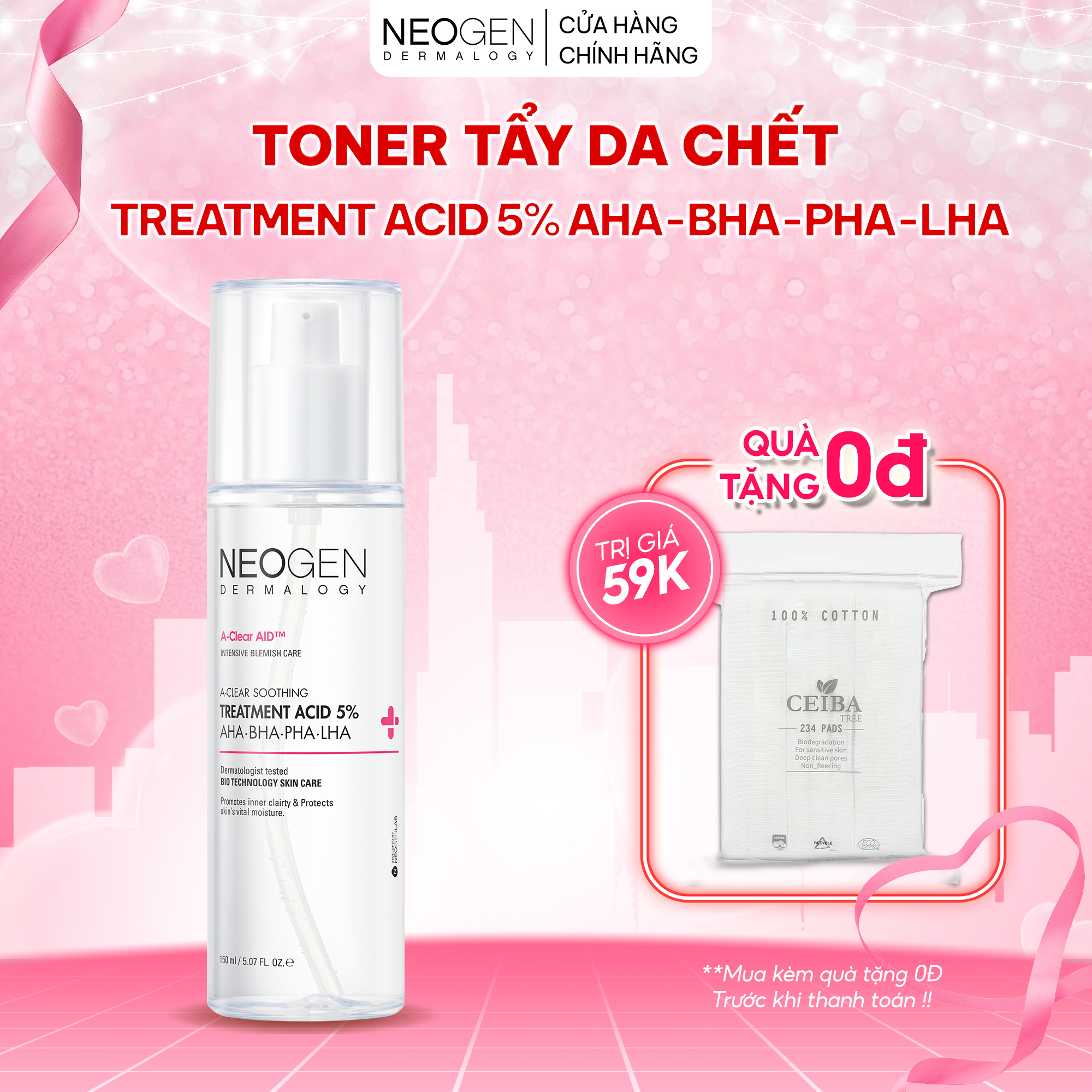 Toner Tẩy Tế Bào Chết 5% PHA - AHA - LHA - BHA Dưỡng Sáng Ngừa Mụn Neogen Dermalogy Treatment Acid 150ml