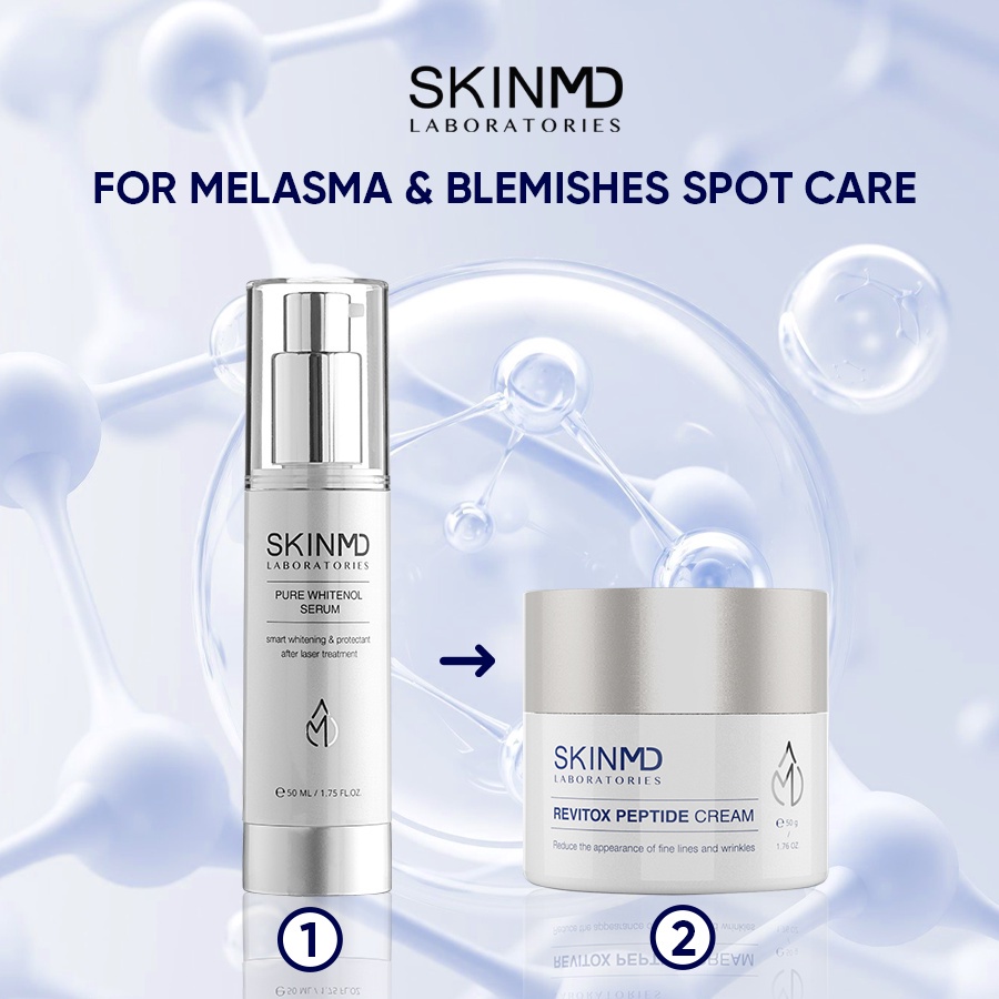 Combo xóa nhăn mờ nám SKINMD PURE WHITENOL SERUM 50ml và SKINMD REVITOX PEPTIDE CREAM 50g cải thiện độ săn chắc và đàn hồi, trẻ hóa da