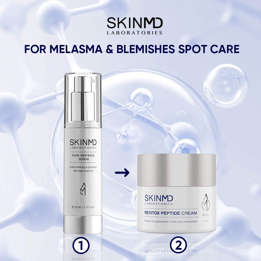 combo xóa nhăn mờ nám SKINMD PURE WHITENOL SERUM 50ml và SKINMD REVITOX PEPTIDE CREAM 50g cải thiện độ săn chắc và đàn hồi, trẻ hóa da