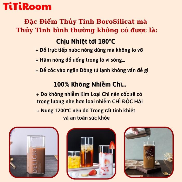 Cốc thủy tinh sạch vuông trong suốt dễ thương chịu nhiệt cao dùng pha cà phê, Ly thủy tinh uống sinh tố titiroom