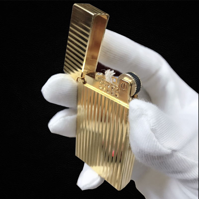 Vỏ Hột Quẹt Bật Lửa Upon Xăng Đá DX06V Họa Tiết Vàng Kẻ Dọc Đẹp Độc Lạ - Dùng Xăng Bấc Đá Cao Cấp