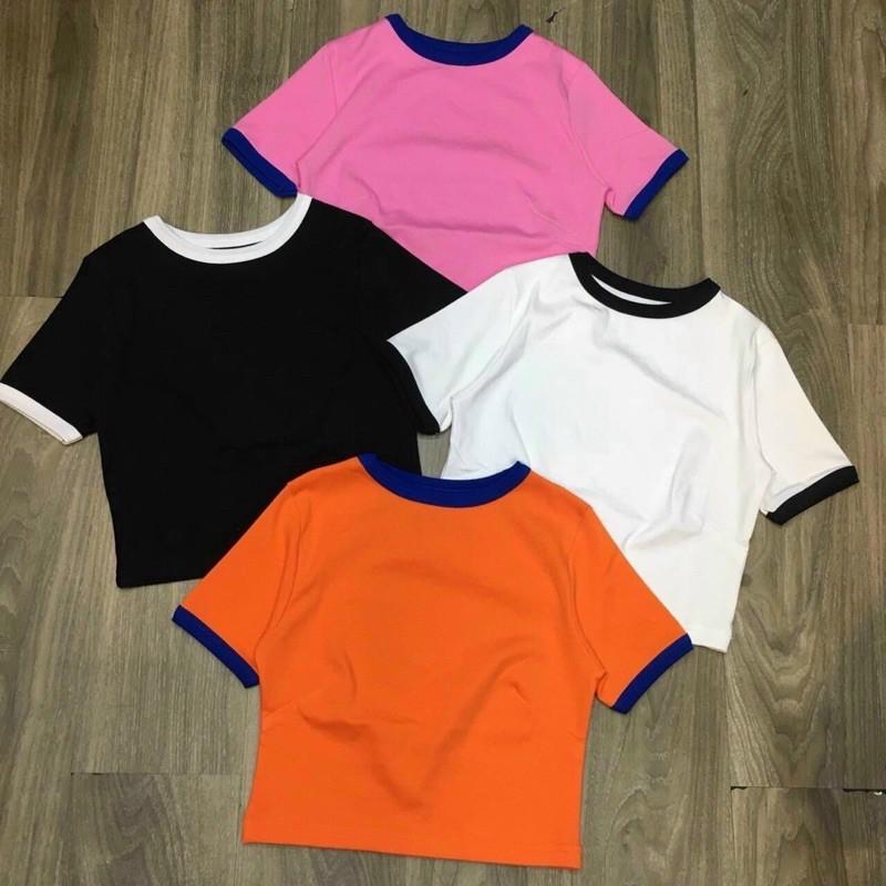 áo croptop trơn phối viền siêu cute chất borip lụa dày mịn-N