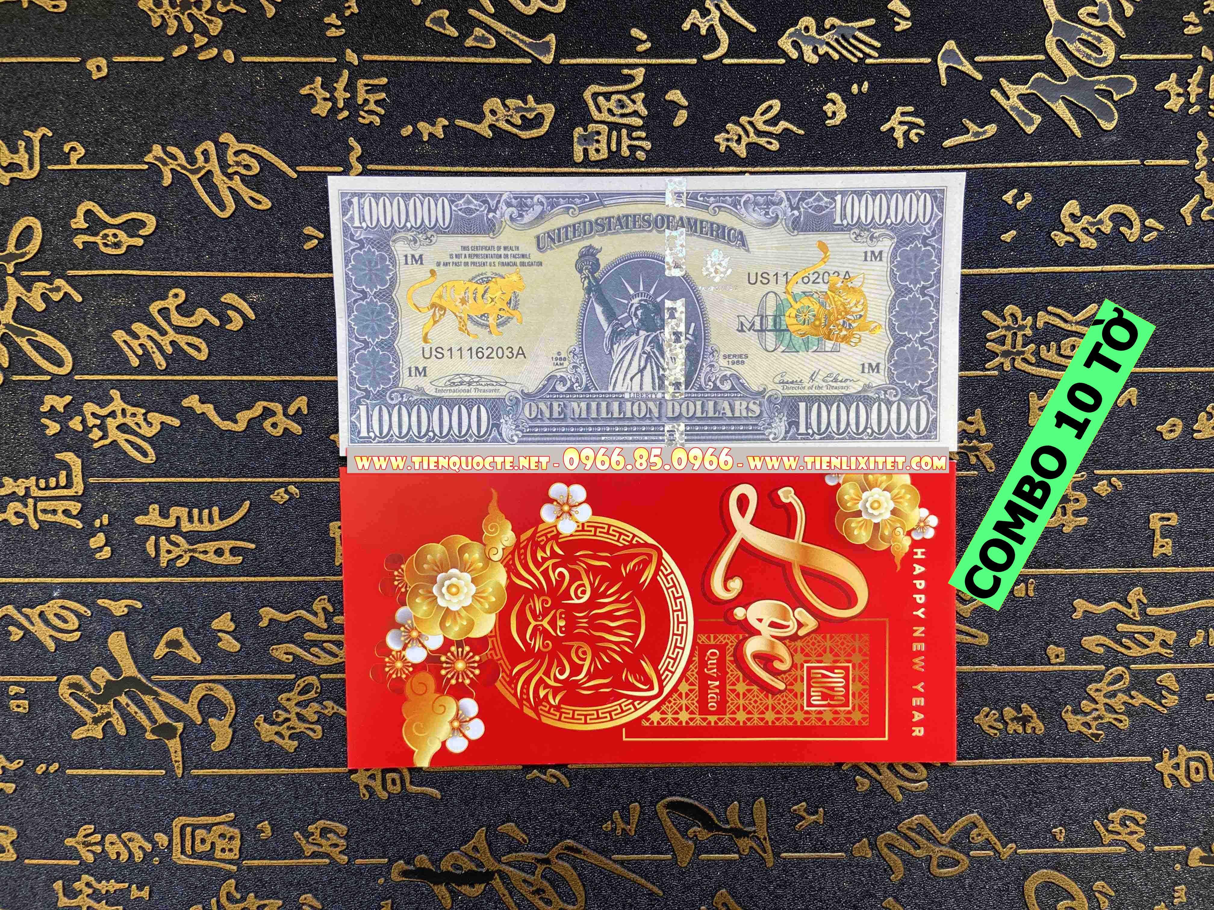 Lot 10 tấm Lì xì tiền 2023 tấm tiền 1 triệu do in hình con mèo gây sốt Tết 2023 đi cùng phong bao đỏ CQTLNLGD01729