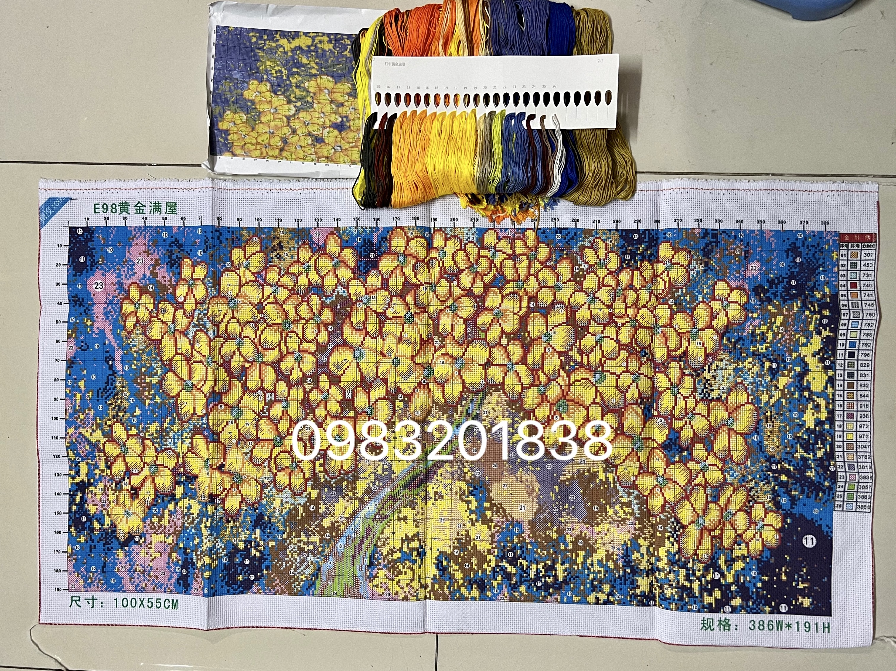 Tranh thêu chữ thập Hoa mai vàng E98, kích thước 100 x 55 cm