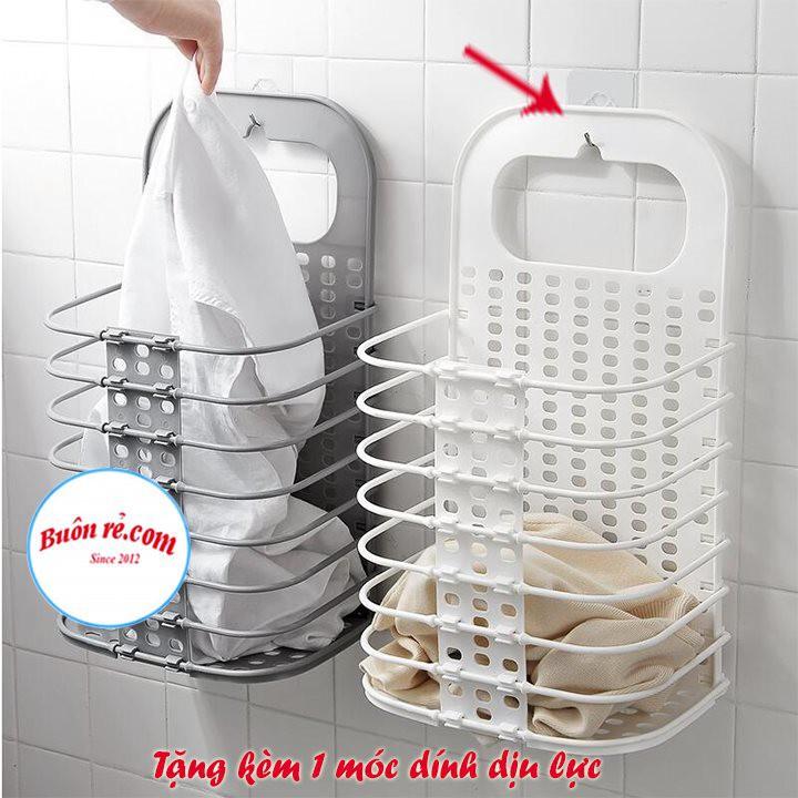 Giỏ đựng đồ gấp gọn thông minh Việt Nhật tặng móc dính trong , giỏ treo tường đựng quần áo đồ dùng nhà tắm - 00540