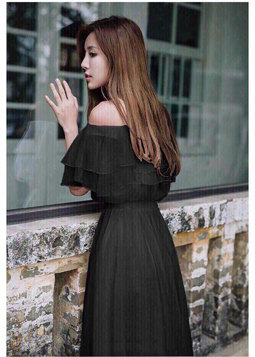 Đầm Maxi Voan Xòe Trễ Vai Duyên Dáng
