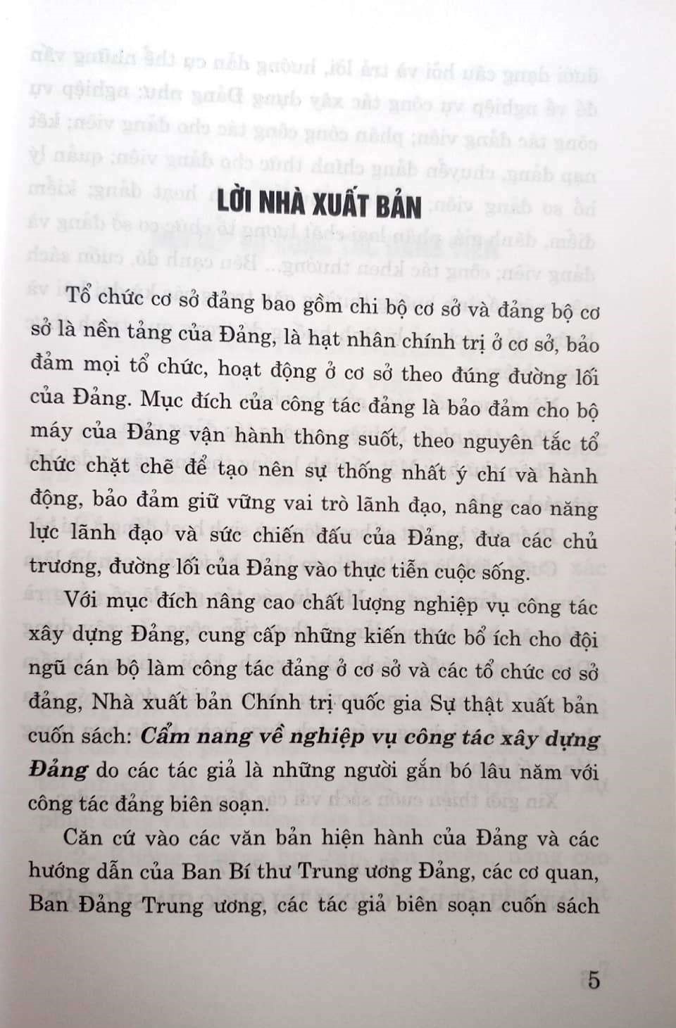  Cẩm nang về nghiệp vụ công tác xây dựng Đảng