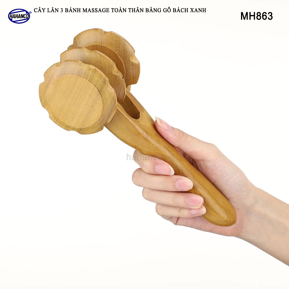 Cây lăn massage toàn thân 3 bánh gai đa năng bằng gỗ Bách Xanh Xua tan nỗi lo đau nhức tạo cảm giác thoải mái - Chăm sóc sức khỏe