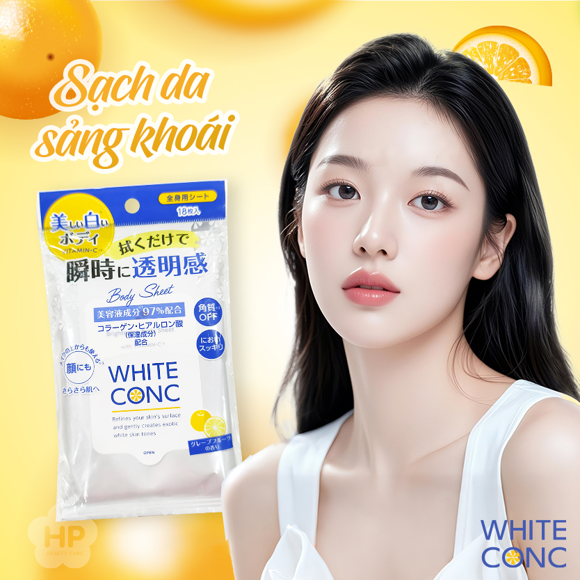 Khăn Ướt Làm Sạch Cơ Thể White Conc Dưỡng Trắng Sáng Da (18 Tờ/Gói)