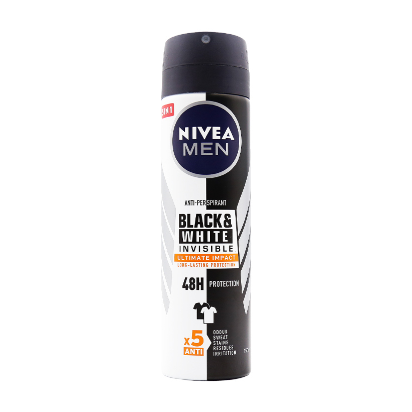 Xịt khử mùi ngăn vệt ố vàng cho nam Nivea Men Invisible Black &amp; White (150ml)