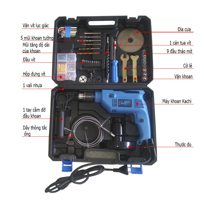 Bộ máy khoan cầm tay đa năng đi kèm đĩa mài góc 115 món K19