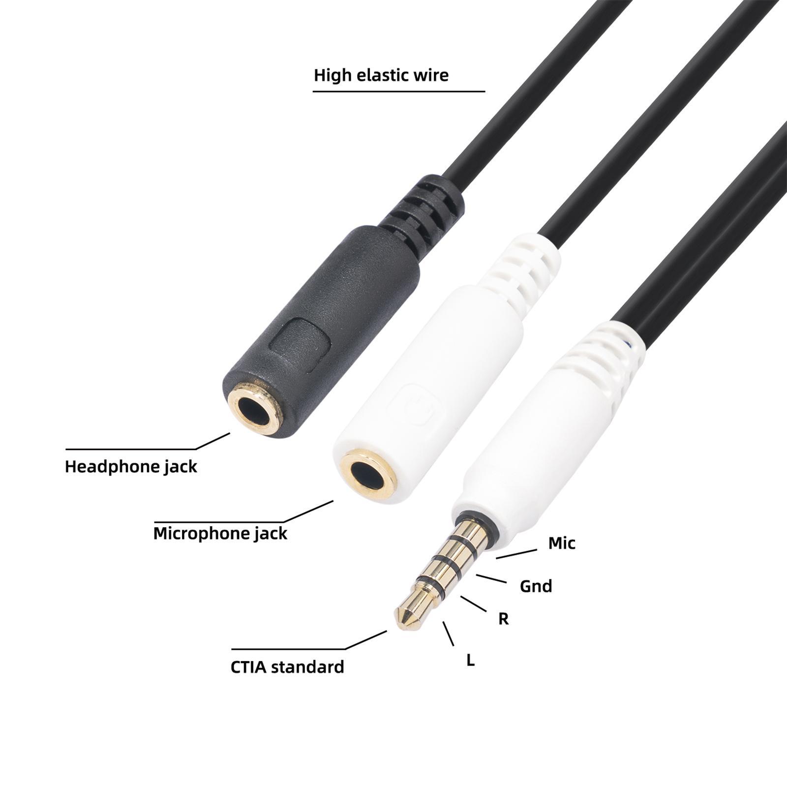 3.5mm Headset Splitter Cable Male to 2 Port Female Professional Plug and Play Durable Stereo Headphones Adapter for Desktop PC Laptop Phone