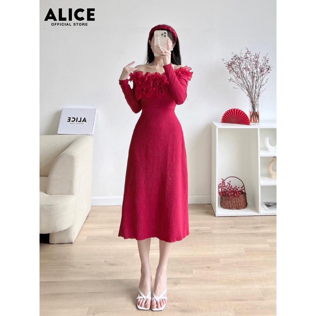Váy Trễ Vai Bèo Ngực ALICE Chất Vải Thun Xốp Co Giãn Thiết Kế Dáng Váy Suông Ôm Eo Tôn Dáng V768