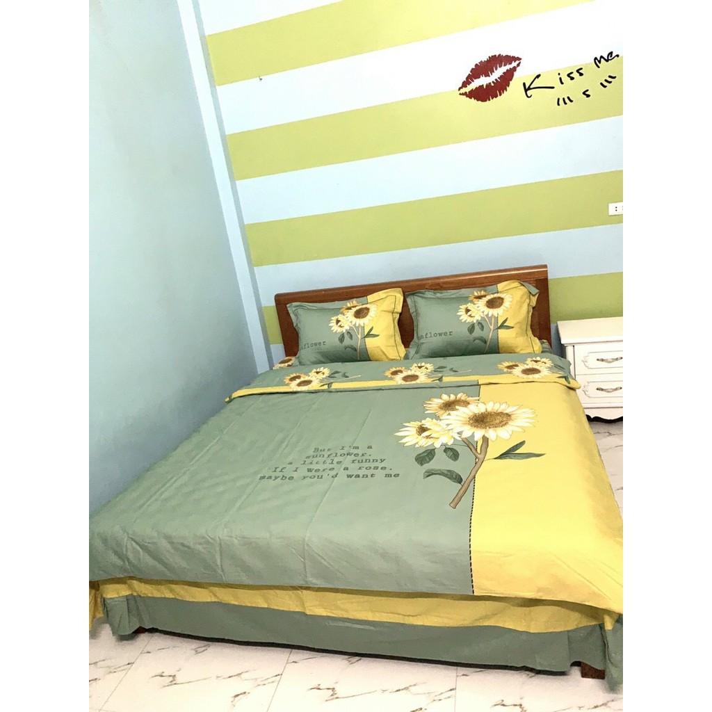 Bộ chăn ga gối cotton living cao cấp - mẫu hoa hướng dương