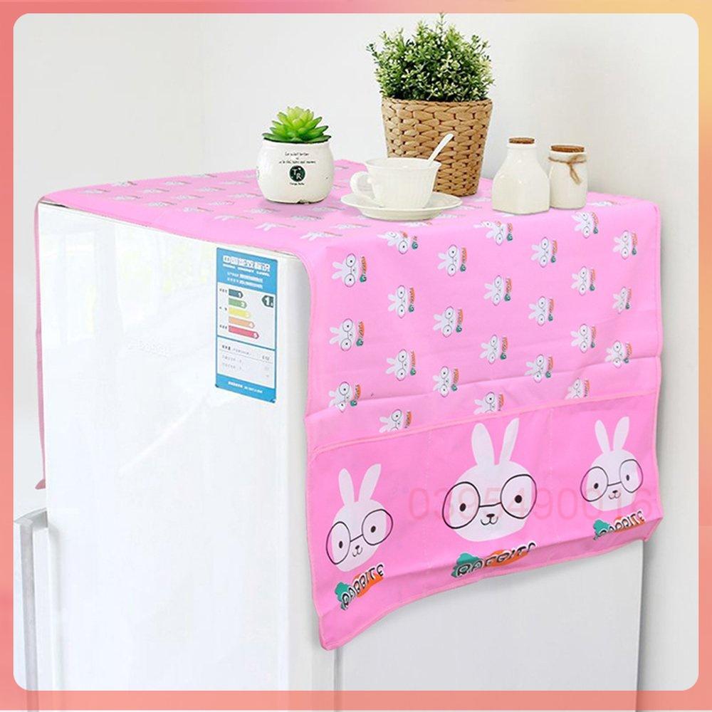 Tấm phủ nóc tủ lạnh 129x55cm bền đẹp chống thấm nước và bụi trang trí nhà, tấm phủ lò vi sóng có ngăn đựng đồ tiện lợi