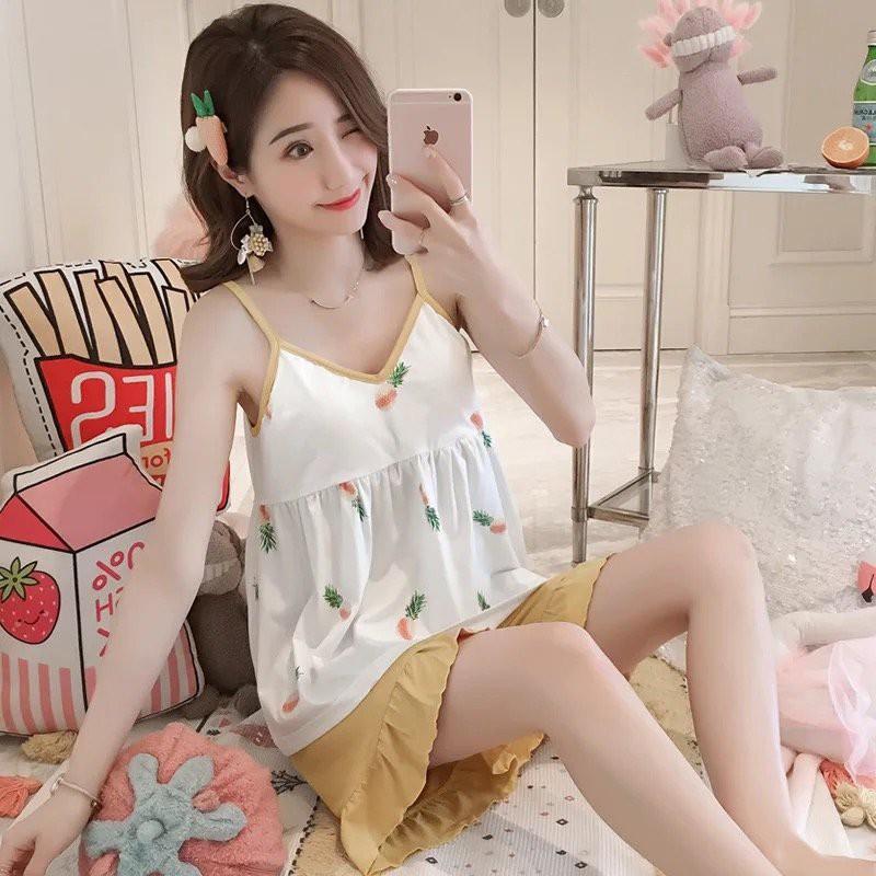 Bộ đồ pijama mặc nhà áo 2 dây+quần đùi chất vải siêu mềm mịn V33