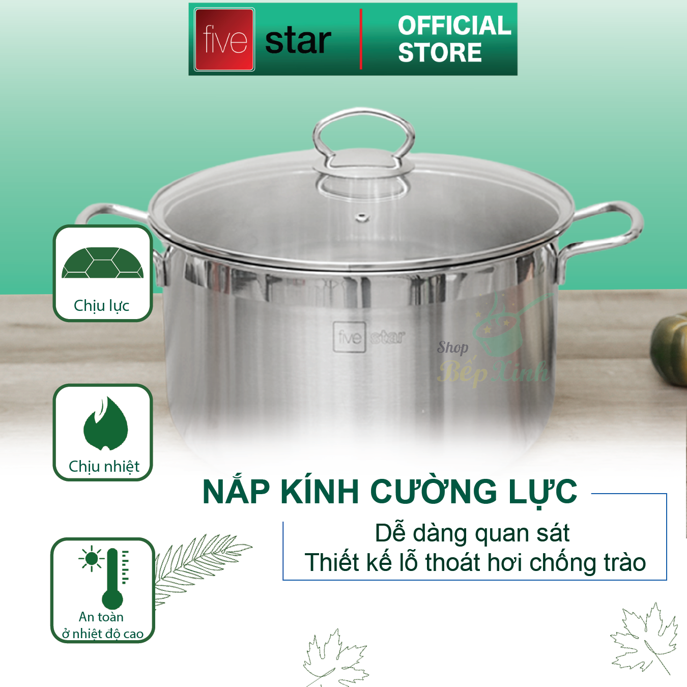 Nồi luộc gà 3 đáy 28 cm Fivestar FSN 28IN1 tặng 2 vá canh