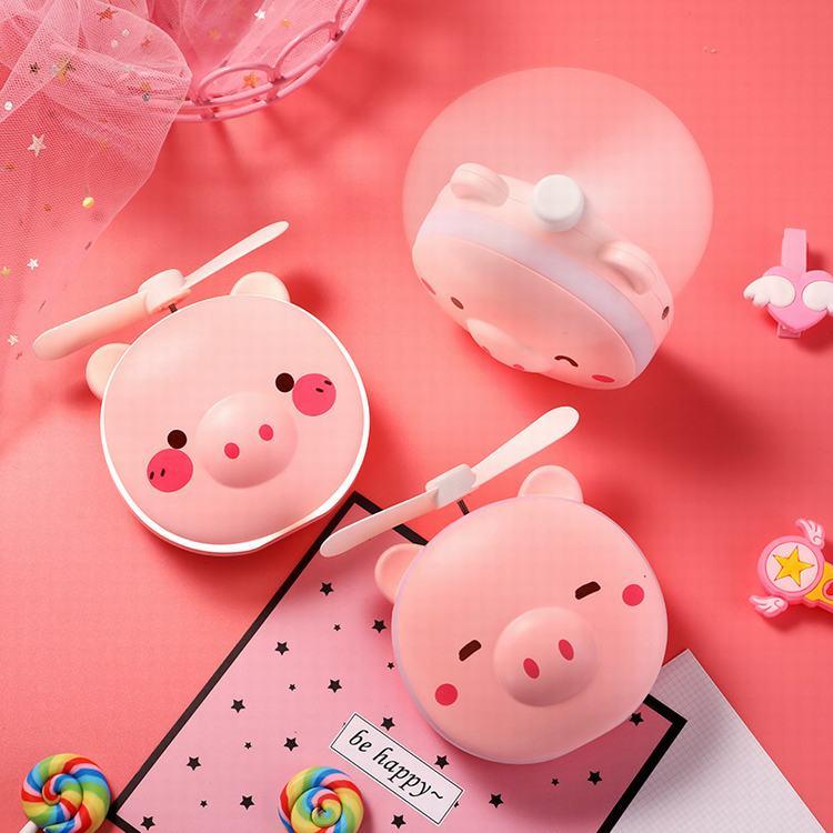 Quạt Sạc Mini Kèm Đèn Gương Hình Pepapig Siêu Cute - Hàng Chất Lượng