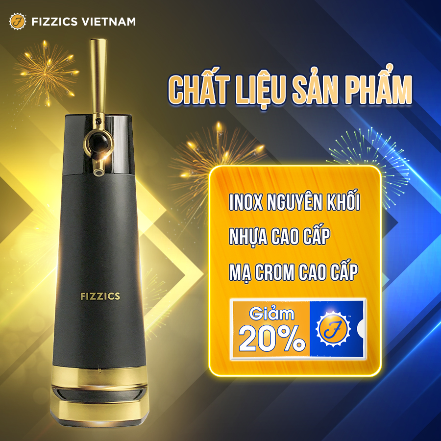 Máy Tạo Bia Tươi FIZZICS Shark Tank Mỹ - Model: PUB FZ404 - Đen Vàng - Tạo Bia Tươi Từ Bia Lon, Bia Chai.