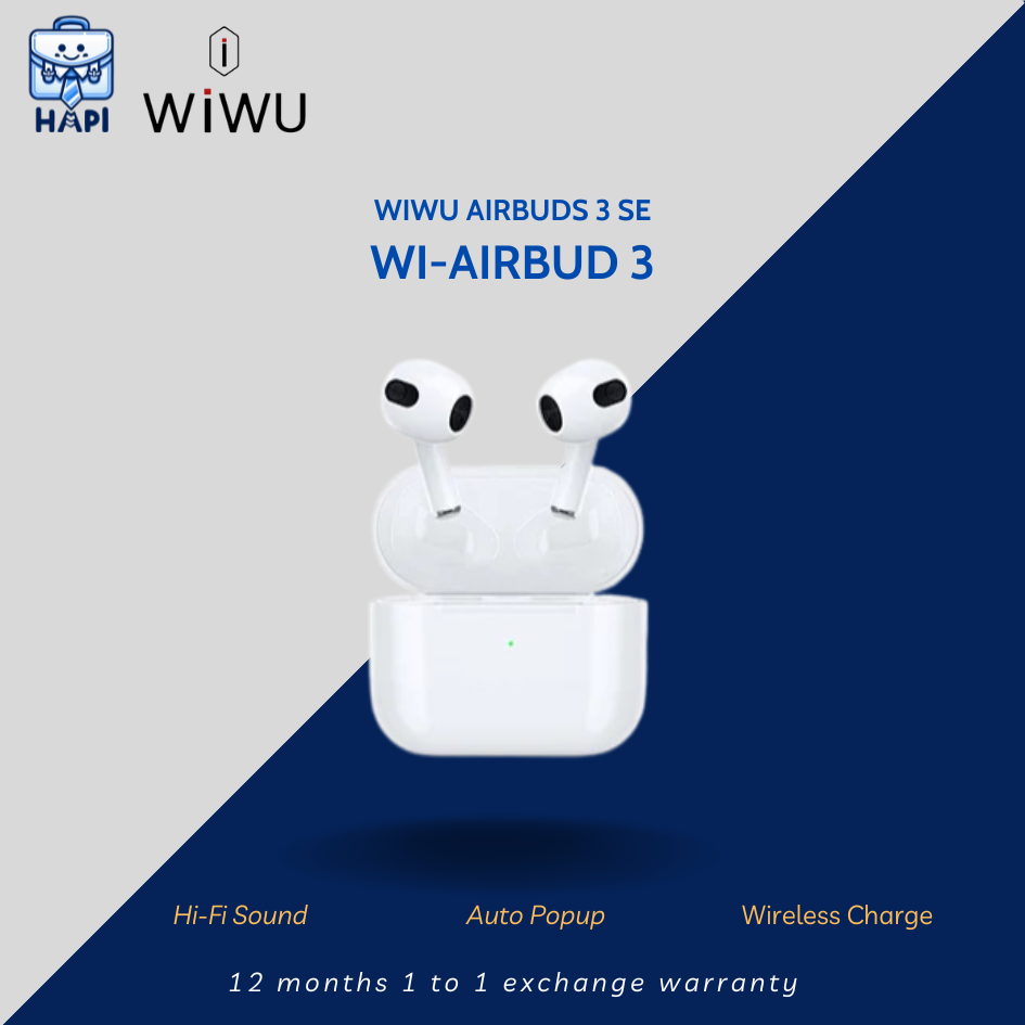 Tai nghe không dây hàng chính hãng WiWU Wi-Airbuds 3: Hỗ trợ sạc không dây, HF Sound, pin trâu, cửa sổ pop-up, điều khiển chạm thông minh