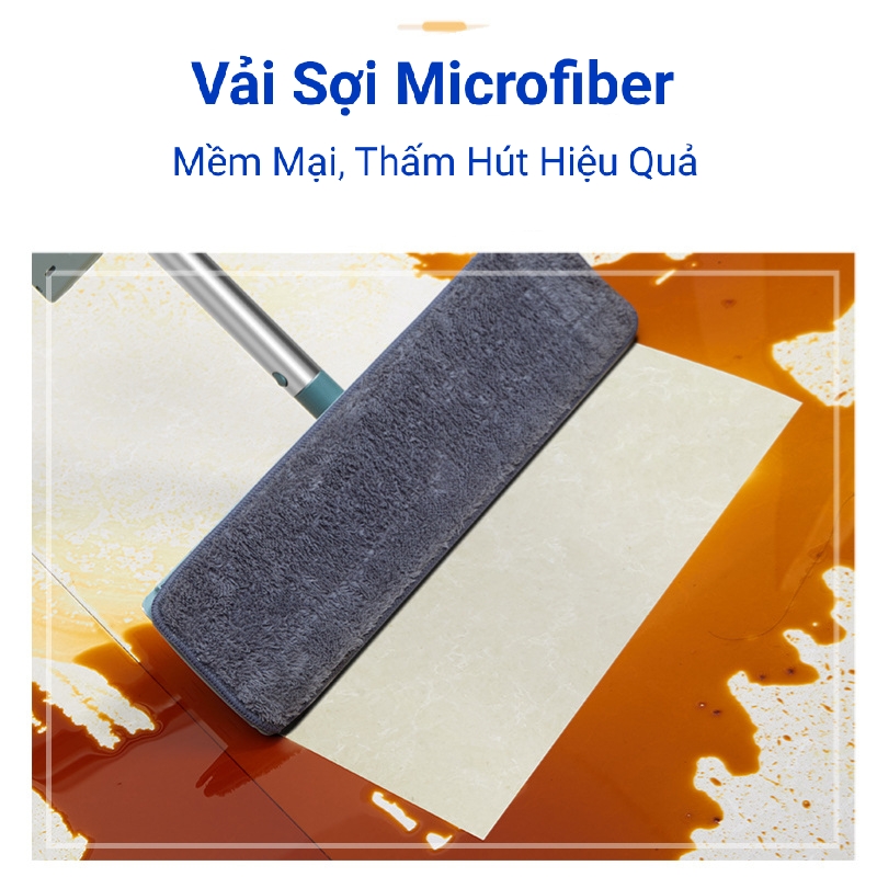 Cây Lau Nhà Tự Vắt, Chổi Lau Nhà Thông Minh, Kèm Miếng Lau Microfiber Dày Dặn Lau Sạch Khô Nhanh - Hàng Chính Hãng VinBuy