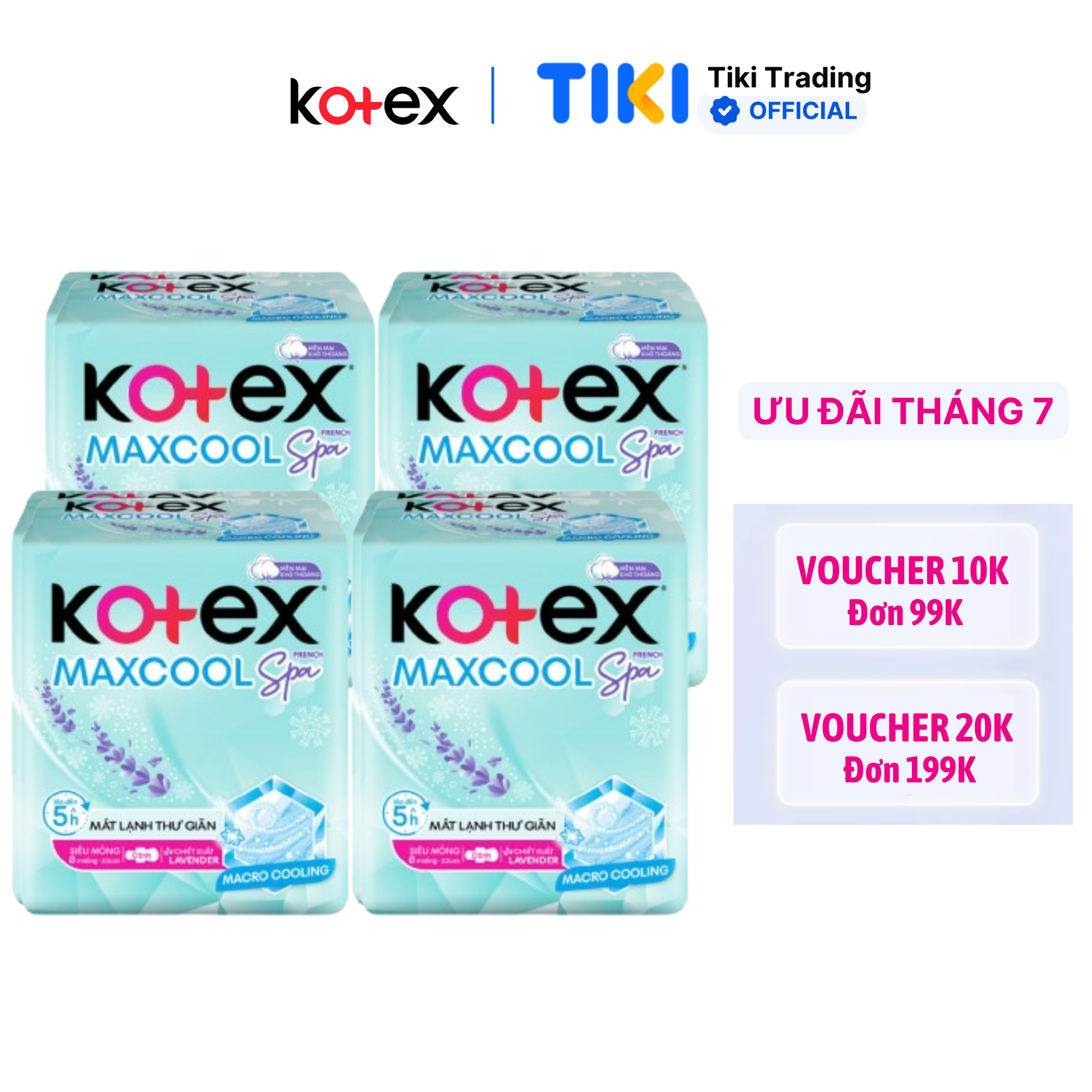 Combo 4 Băng vệ sinh Kotex Max Cool French Spa 23cm 8 miếng Có Cánh