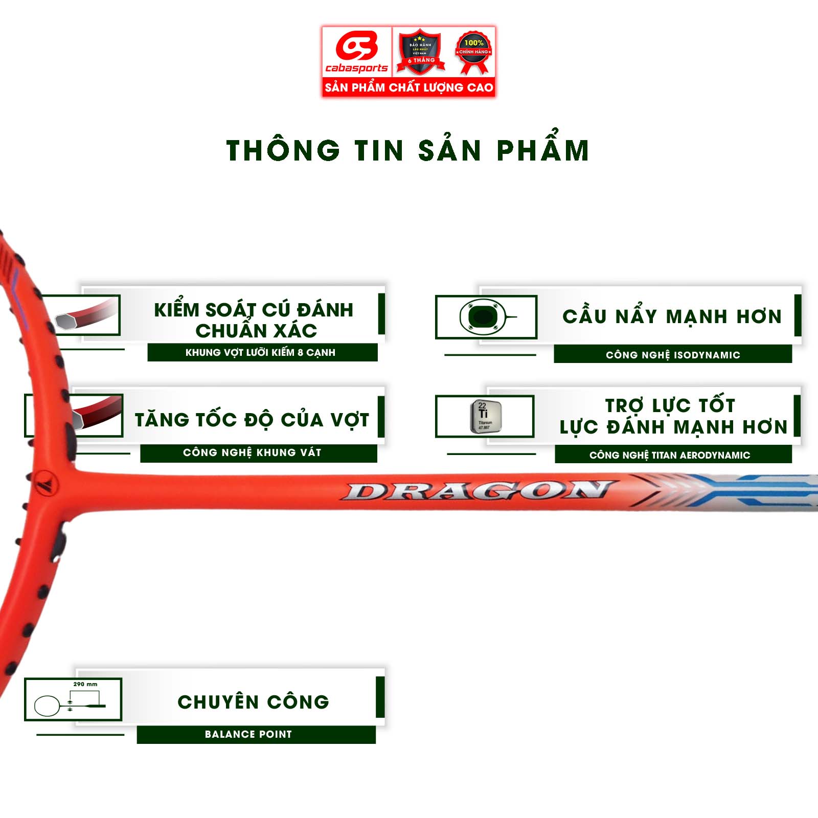 Vợt cầu lông Prokennex Dragon đã đan dây 10.5kg chuyên công chất lượng giá tốt, vợt cầu lông carbon cao cấp Bảo hành 6 tháng kèm Qùa tặng Quấn cán (Ngẫu nhiên màu lưới và quấn cán)