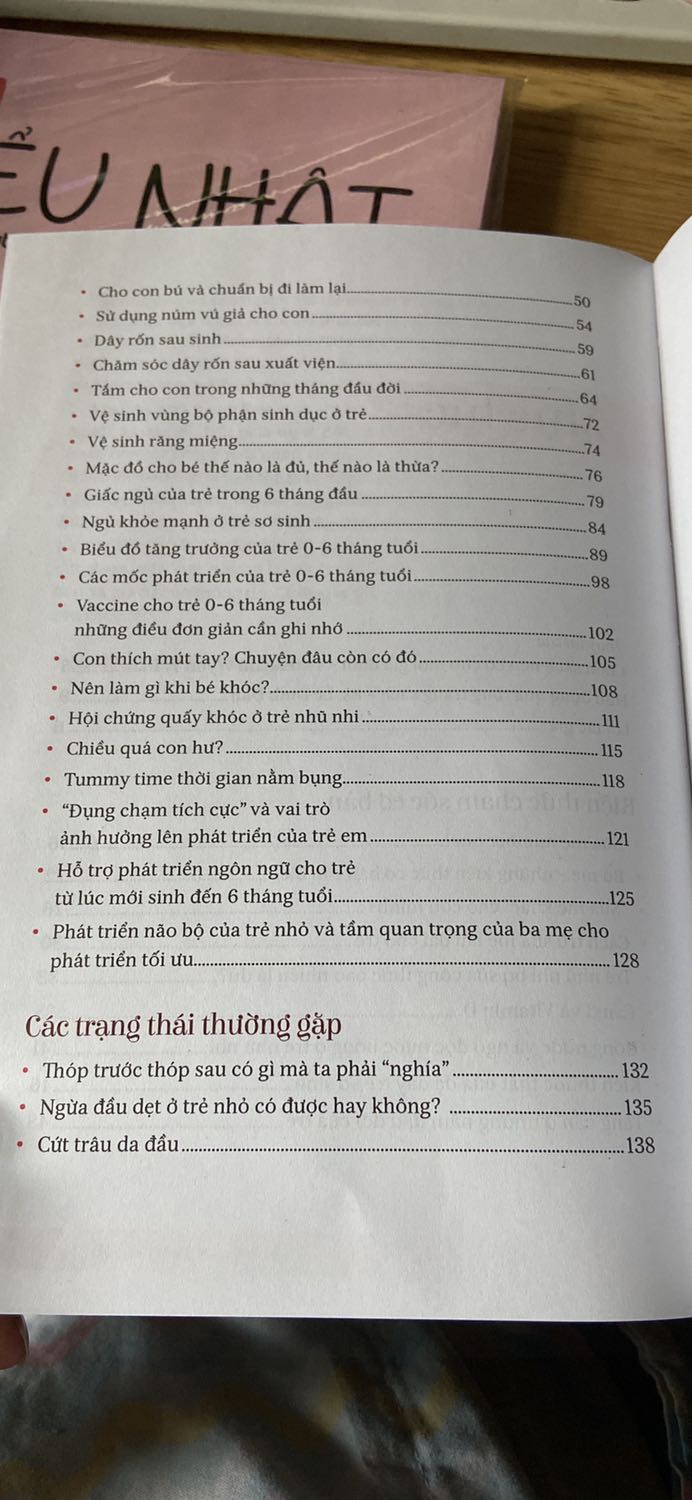 Sách mới, còn nguyên trong túi giấy bóng. Phần mục lục chia rõ ràng các thứ cần thiết nuôi dạy bé. Các mẹ nên mua nhen.