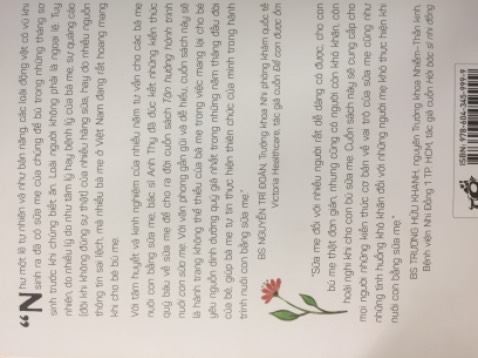 Một cuốn sách cung cấp đầy đủ kiến thức và rất cần thiết cho những mom chuẩn bị có con và muốn tìm hiểu nuôi con bằng sữa mẹ. Rất đáng để đọc.
Sách in giấy đẹp, rõ ràng.
Tiki giao hàng nhanh chóng và rất chuyên nghiệp.