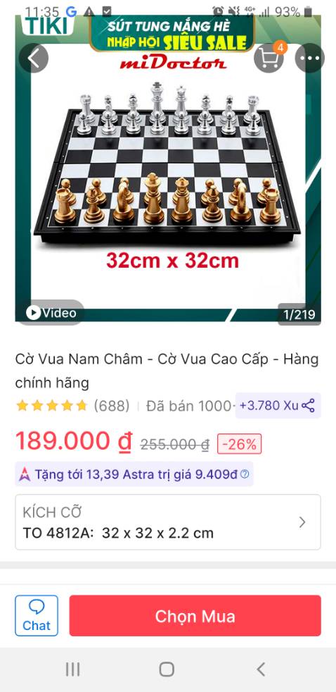 Đã mua rồi, xài ok, bé rất thích, lần này mua thêm giúp bạn của bé vì bàn cờ có nam châm, màu cờ bằng kim loại và giữ màu khá tốt, nói chung là thích lắm nha shop ơi.