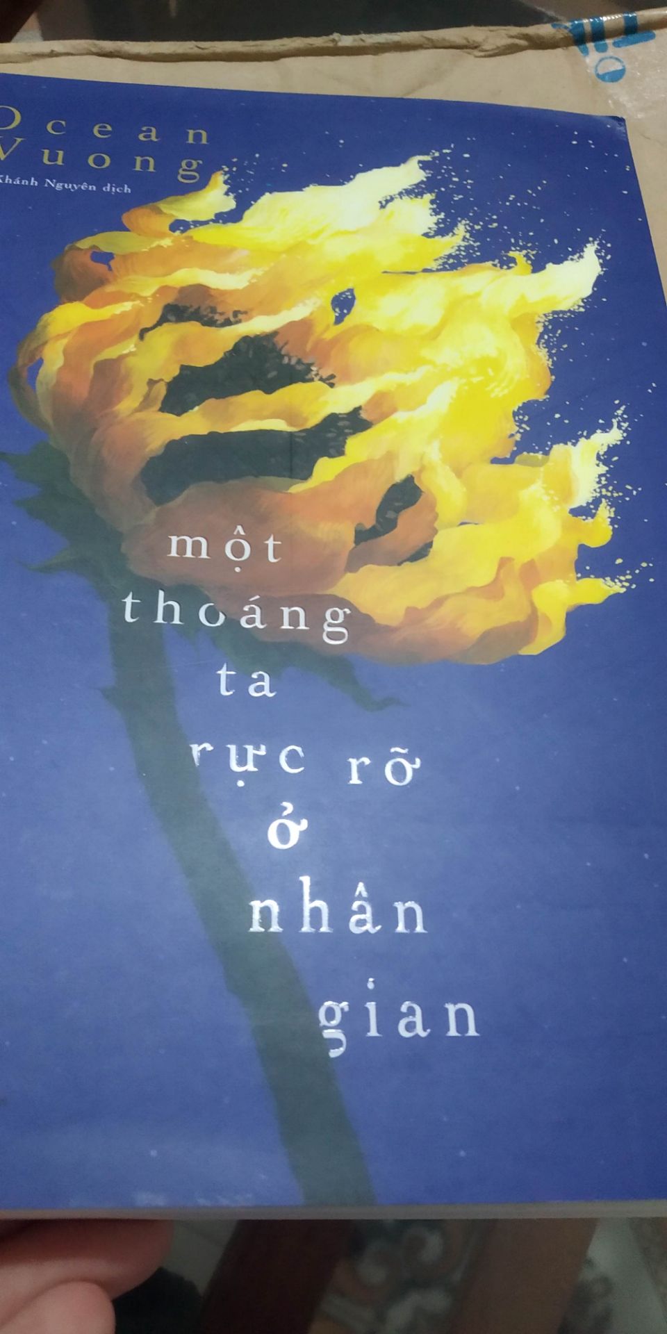 sách không có bọc, quăn mép, bìa xước xát nhiều, giấy còn hơi quăn làm mình còn nghi không biết sách thật hay giả, nhưng keo dán chắc và dàn trang ngay ngắn. Hơi mất điểm phần nhìn nhưng bản dịch được đánh giá tốt nên nếu muốn đọc để trải nghiệm ngòi bút của ocean vương thì không phải vấn đề lớn. sách không có bọc, quăn mép, bìa xước xát nhiều, giấy còn hơi quăn làm mình còn nghi không biết sách thật hay giả, nhưng keo dán chắc và dàn trang ngay ngắn. Hơi mất điểm phần nhìn nhưng bản dịch được đánh giá tốt nên nếu muốn đọc để trải nghiệm ngòi bút của ocean vương thì không phải vấn đề lớn.