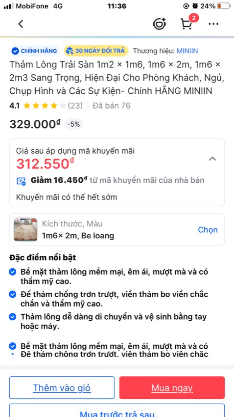 Bán hàng không trung thực !!!!! 1,6m x 2m mà thế này hả ???!!!