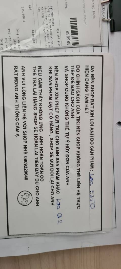 Đặt mua loa E350 nhưng shop đã gửi loa Q2 ...KHÔNG THỂ CHẤP NHẬN ĐƯỢC
Đó là cách làm việc của TIKI sao?liên hệ với shop được trả lời rất thiếu trách nhiệm
Tôi không đồng ý với cách làm việc này