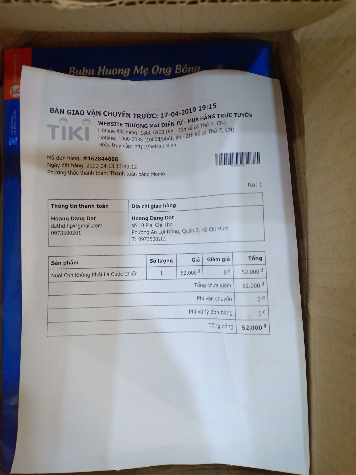 Giao hàng tiki khá nhanh. Đóng gói như mọi lần là ổn. không như mấy trang khác nhiều khi mẫu mã vận chuyển chán. Tạm thời cho 4* đã. Đọc xong cuốn sách nếu hay thì thêm 1* còn lại.