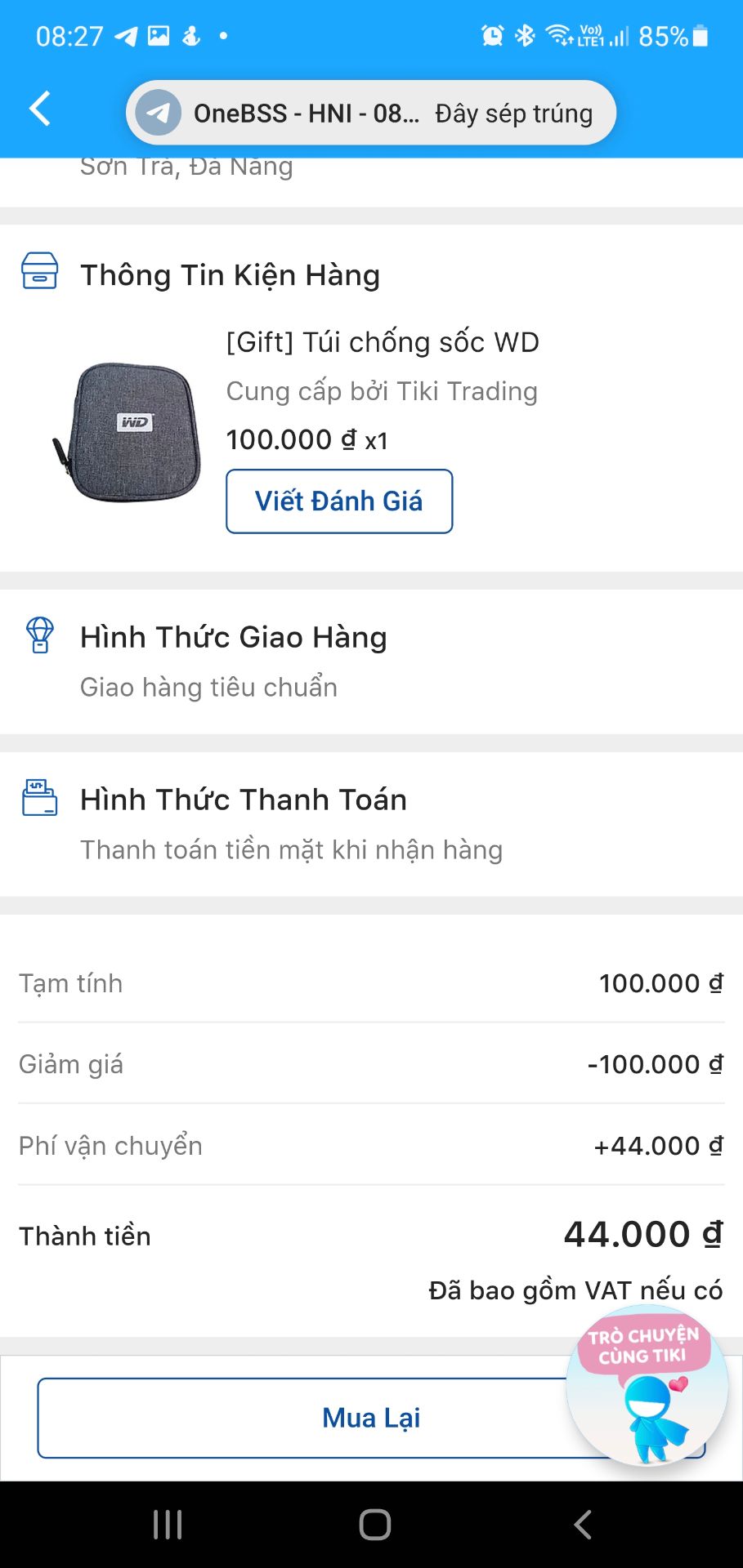 tiki tách sản phẩm và hàng tặng ra gửi 2 lần để lấy phí vận chuyển.

lần 1 39k cho ổ cứng

lần 2 40k cho cải túi chống sốc tặng kèm

chất lượng cái túi chống sốc  thì ko đc tốt tầm 40k thôi.