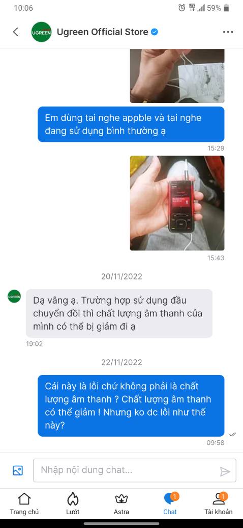 Hàng bị lỗi. mình phản ánh lên thì dc giải thích là chất lượng âm thanh có thể giảm ? Vãi cả giải thích ạ . hàng bị lỗi nên mình report như thế chứ mình có report chất lượng âm thanh này kia đâu mà nói thế .làm ăn như ***