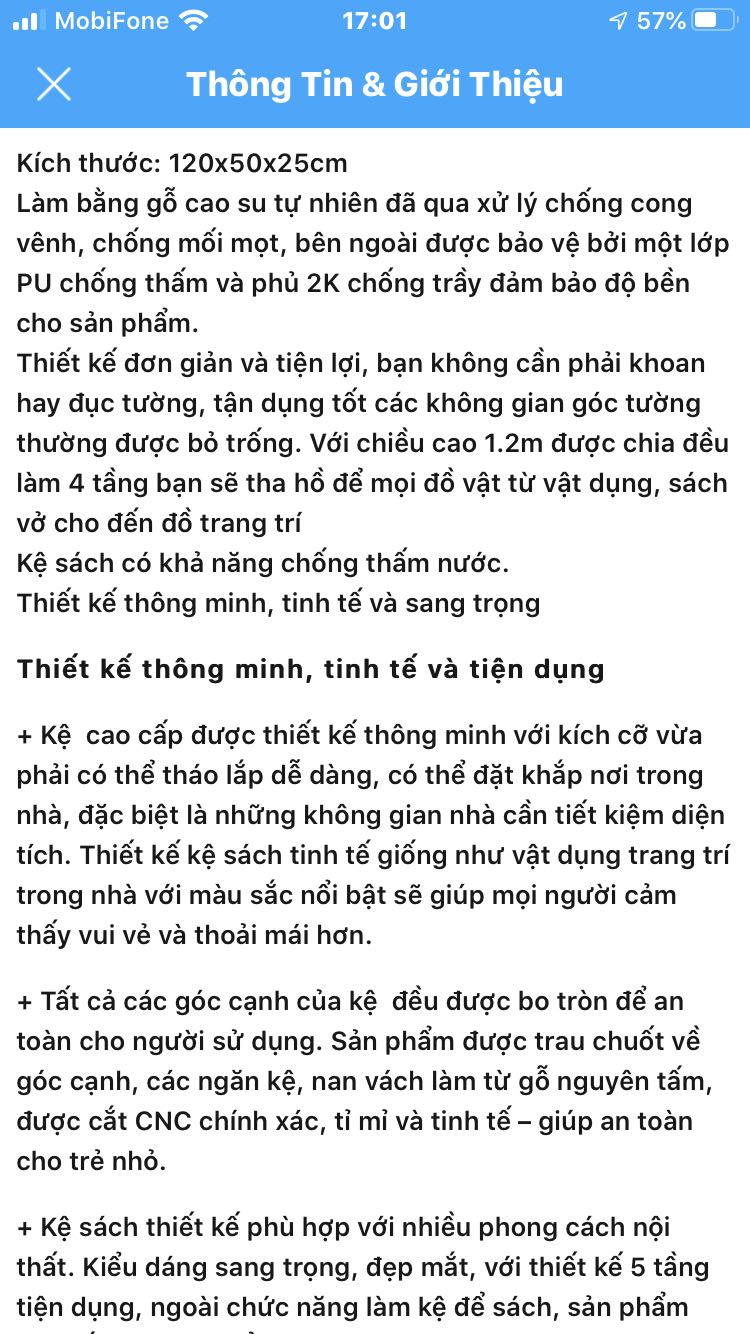 Xém chút là được 5* nhưng do giao 2 sp mà kích thước khác nhau nên sẵn tiện đo lại thì thấy mô tả sai bét kích thước thật 1 cái là 120x45x20 và 1 cái là 120x46x20. Trong khi mô tả là 120x50x25. Và quên nữa làm cẩu thả lắm nhé 1 cái thì chạy chỉ bị thiếu 1 cạnh nhé shop. Ván thì cũng là ván thường thôi so với giá thì cũng bình thường. Tiền nào của đấy đừng hy vọng nhiều quá. Xém chút là được 5* nhưng do giao 2 sp mà kích thước khác nhau nên sẵn tiện đo lại thì thấy mô tả sai bét kích thước thật 1 cái là 120x45x20 và 1 cái là 120x46x20. Trong khi mô tả là 120x50x25. Và quên nữa làm cẩu thả lắm nhé 1 cái thì chạy chỉ bị thiếu 1 cạnh nhé shop. Ván thì cũng là ván thường thôi so với giá thì cũng bình thường. Tiền nào của đấy đừng hy vọng nhiều quá.