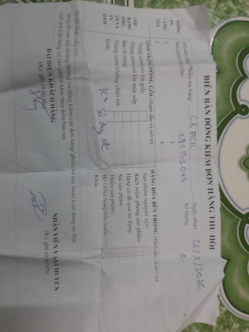 giao cân ko sdung dc.. bể..hư... đã giao cho khác củ va thu hồi... jo giao tip cho khách mới... shop làm viêc ktra hàng kỹ roi gửi cho khách... gửi hàng ko sdung dc .... gửi làm gì... *** gạt ah..