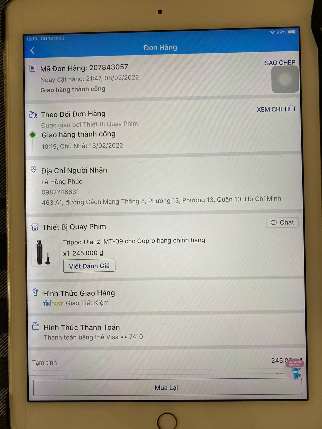 Tôi đặt mua sản phẩm Tripod Ulanzi MT-09 cho Go Pro, nhưng khi nhận hàng thì bên giao hàng lại giao sản phẩm không đúng như đơn đặt hàng ( giao nhầm sản phẩm YiLiWir MT-06 ). Đề nghị Tiki đổi lại sản phẩm theo đúng như đơn đặt hàng của tôi. Cảm ơn Tiki hỗ trợ.