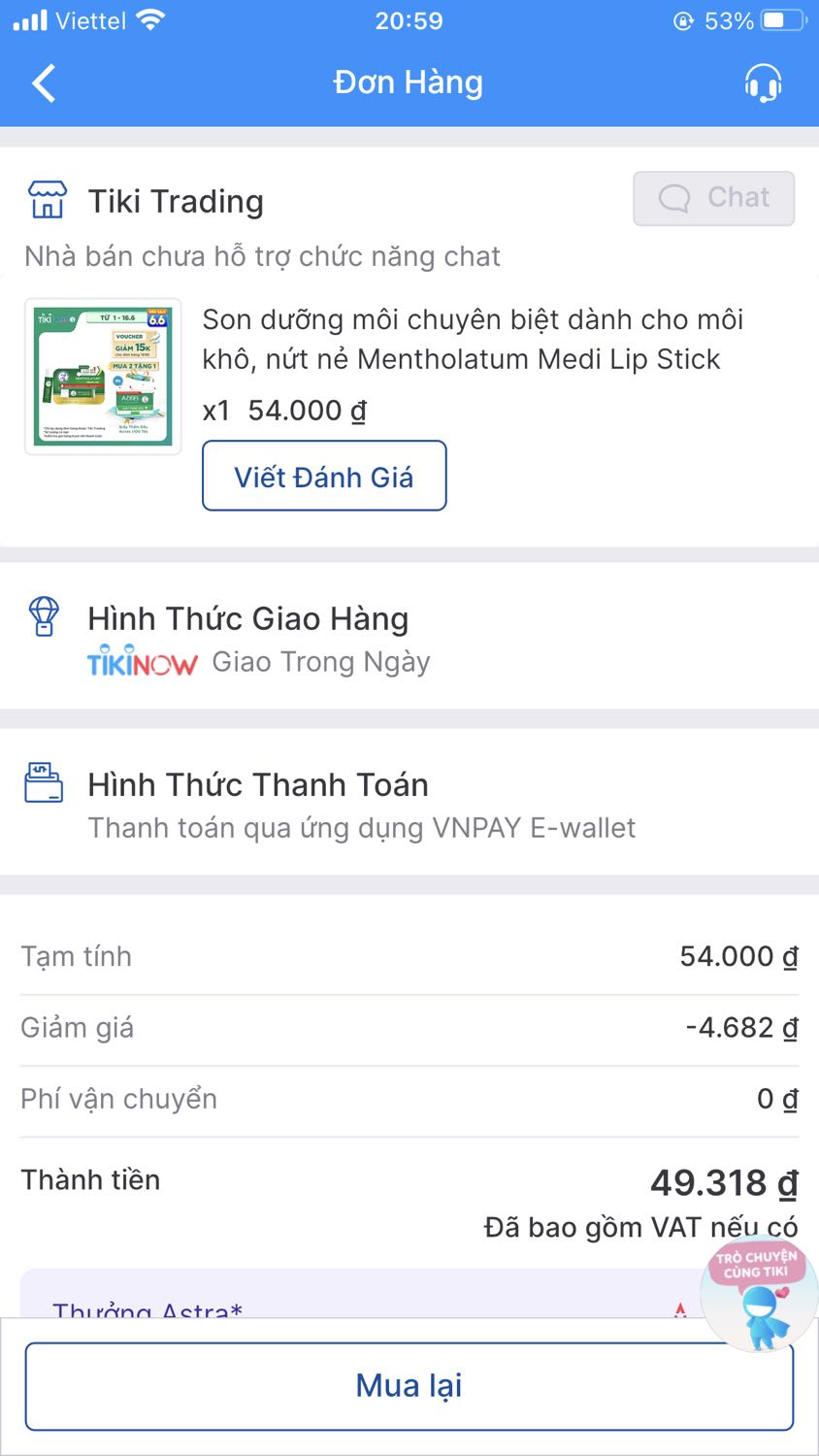 Giao hàng nhanh, gói hàng cẩn thận.
Son dưỡng giá rẻ, có hiệu quả trong những ngày môi khô nhẹ, giúp môi mềm mịn, nhưng hơi dính, tuy nhiên cảm giác bạc hà man mát, bôi dày có thể giúp bong da chết.