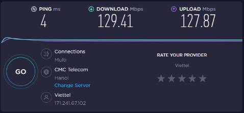chiều dài giống như quảng cáo, dây chắc chắn, giao hàng nhanh vì là tikinow 2h nên vừa đặt lúc 10h thì 11h hơn là có. Đóng hàng chuẩn. Mình đăng ký gói 140Mbps của Viettel và *** thử thì như ảnh. Hài lòng với mức giá.
