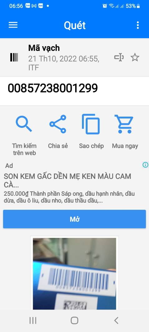 Mã vạch sản phẩm khi soi 03 lọ có hiển thị như thế này là sao shop.