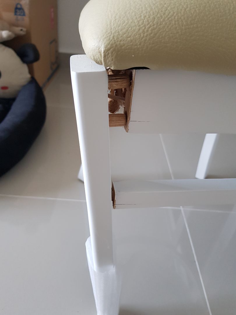 One of chair leg is broken. Request to change 1 of the chair