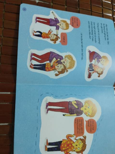 Sách có màu sắc đẹp, và tươi sáng, giấy khá cứng và các cạnh của trang được bo tròn. Nội dung sách thì mình nghĩ sẽ phù hợp cho bé tầm 3-5 tuổi của