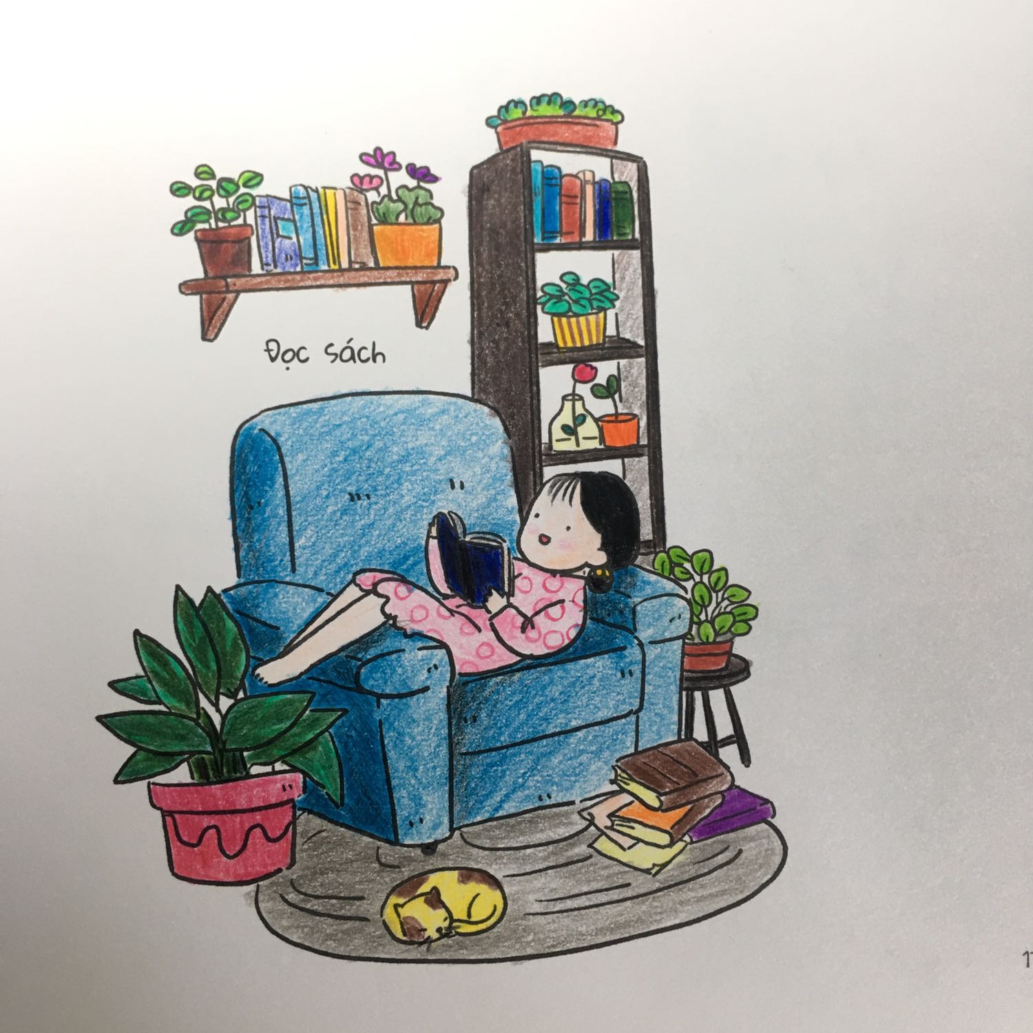 Mình mua loại 48 màu, có nhiều shade màu nên khi tô hình ảnh sẽ sinh động hơn. Bút được để trong hộp thiết chắc chắn. Màu rất đẹp, mình ko phải dân chuyên vẽ nên đối với mình chất lượng như vậy quá ổn. Dây là mình tô trong cuốn Tô bình yên.